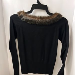New, August Silk knit sweater with fox fur around the top,